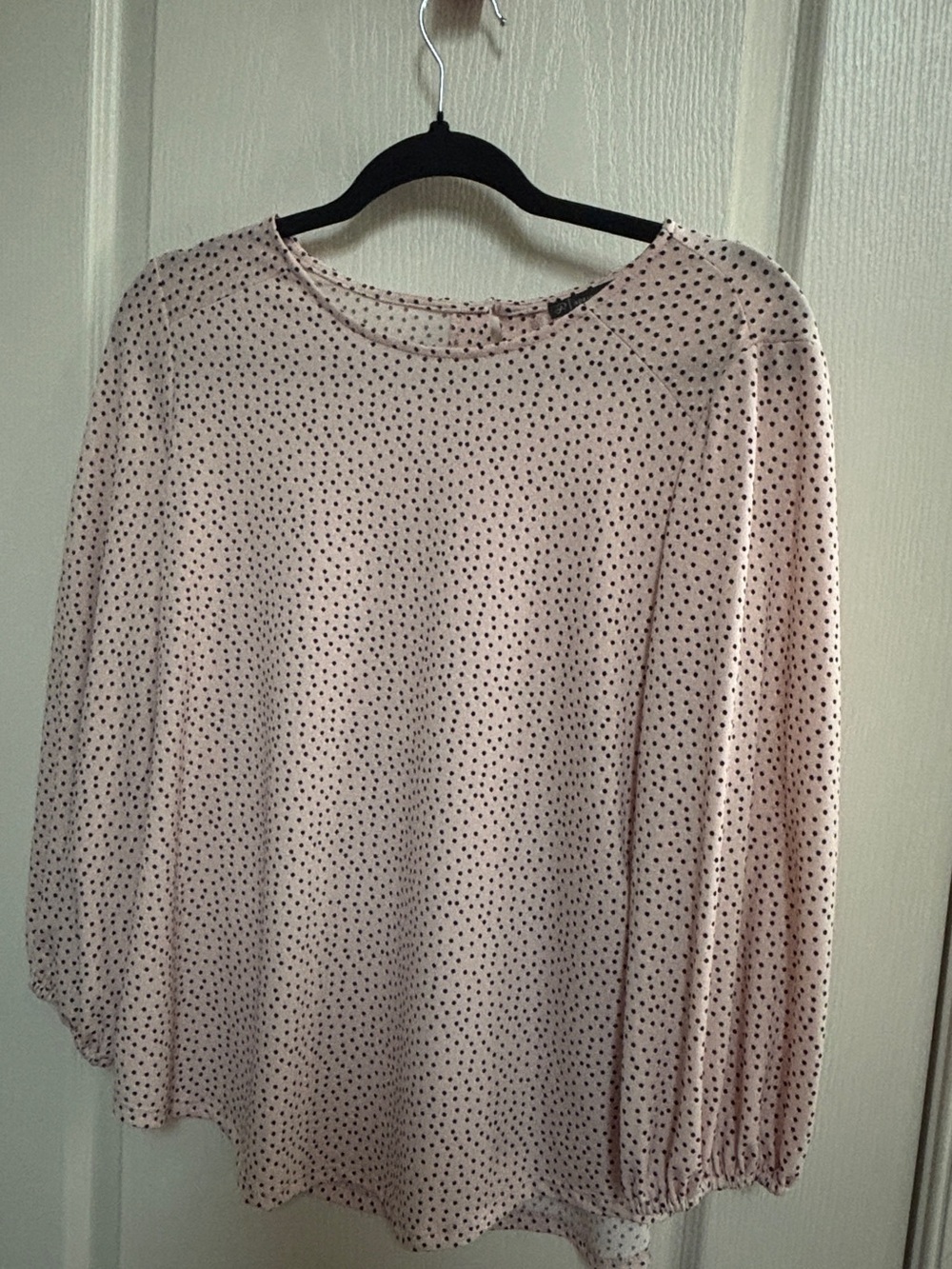 Adrianna Papell Pale Pink Blouse with Black Dot Print
